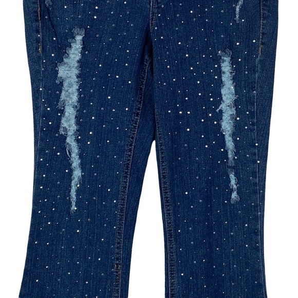 Material Girl Sparkly Rhinestone Distressed Tall Flare Jeans Women's Junior 7 - Picture 4 of 12